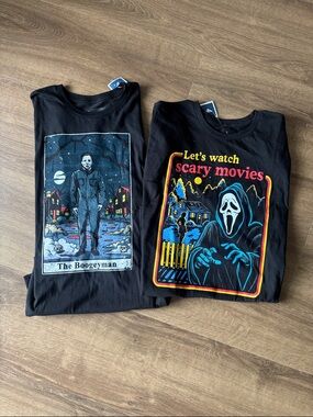 2 Horror Graphic Tees - "The Boogeyman" & "Let’s Watch Scary Movies" - Black